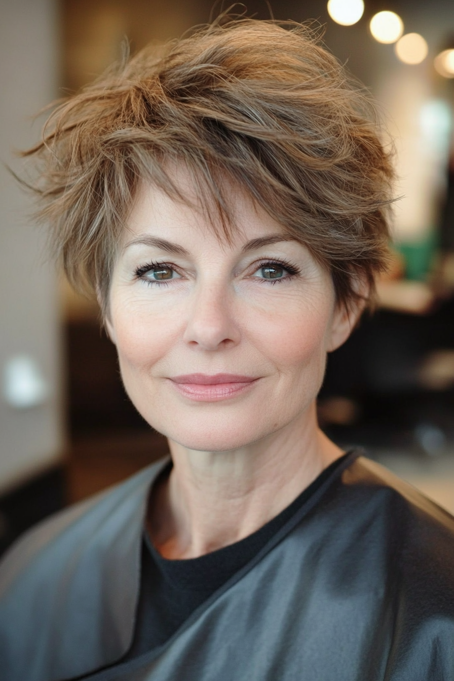 23. Messy Pixie – Light Brown (Hairstyles For Older Women) - Hairstyles For Older Women