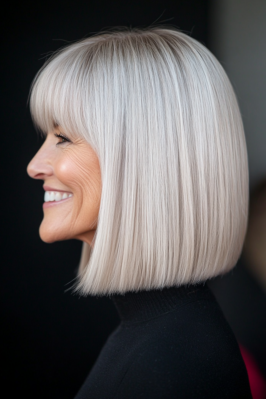 24. Blunt Cut with Fringe – Medium Blonde (Hairstyles For Older Women) - Hairstyles For Older Women