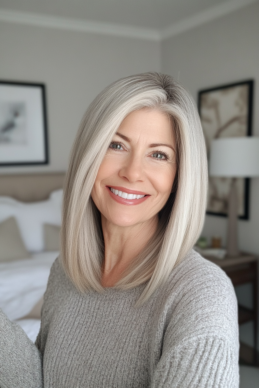 4. Straight Shoulder-Length Cut with Light Ash Blonde (Best Haircuts For Older Women) - Best Haircuts For Older Women