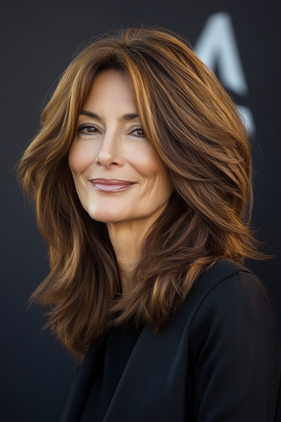 5. Textured Lob with Rich Chestnut Brown (Best Haircuts For Older Women) - Best Haircuts For Older Women