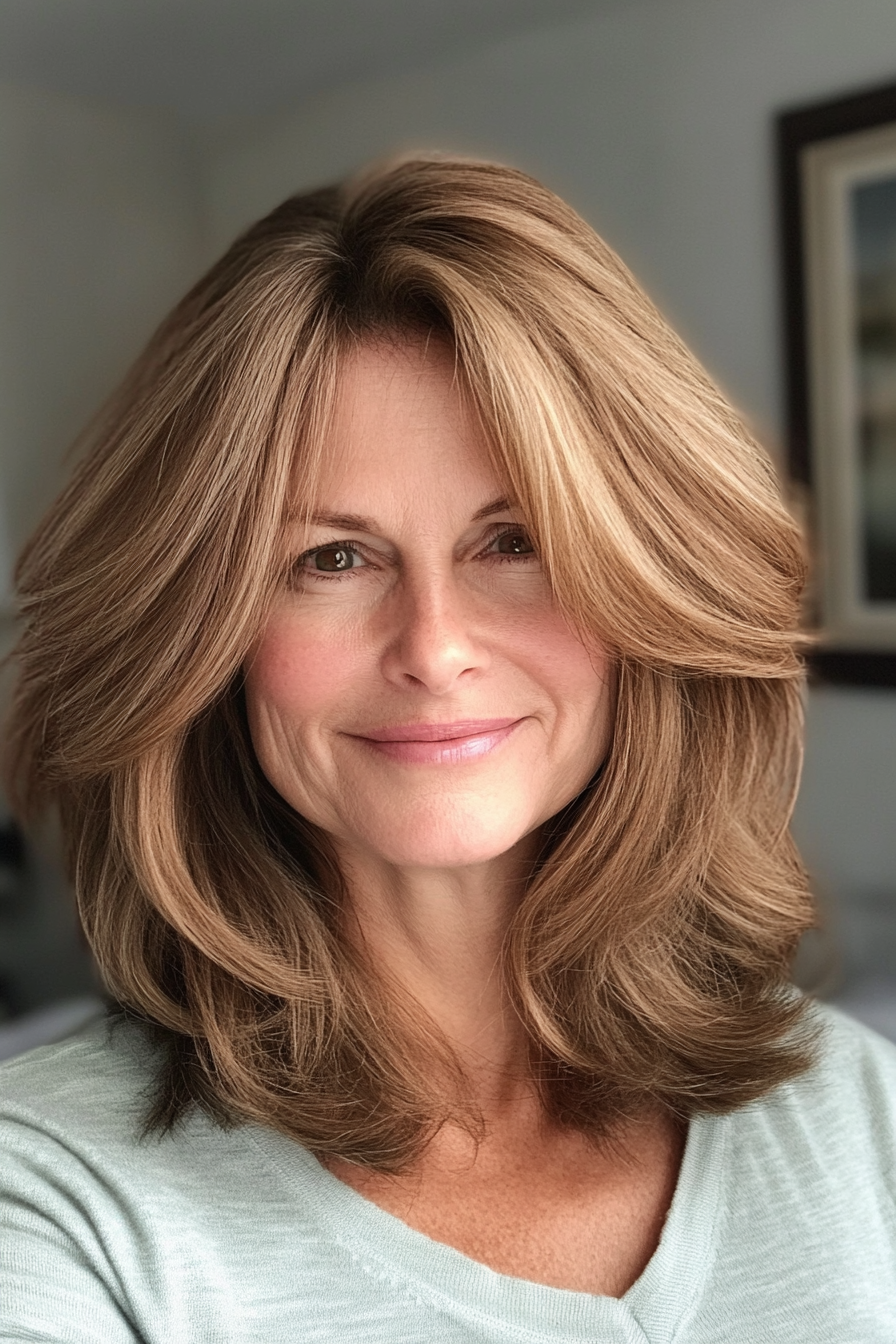 12. Layered Shoulder Cut with Warm Golden Brown (Best Haircuts For Older Women) - Best Haircuts For Older Women