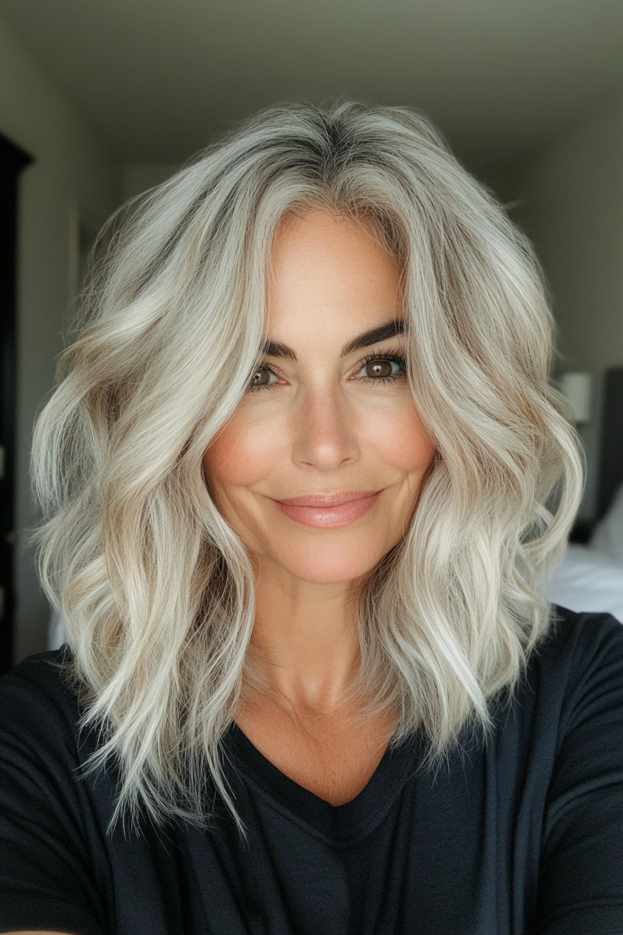 19. Wavy Shoulder Cut with Soft Blonde Highlights (Best Haircuts For Older Women) - Best Haircuts For Older Women
