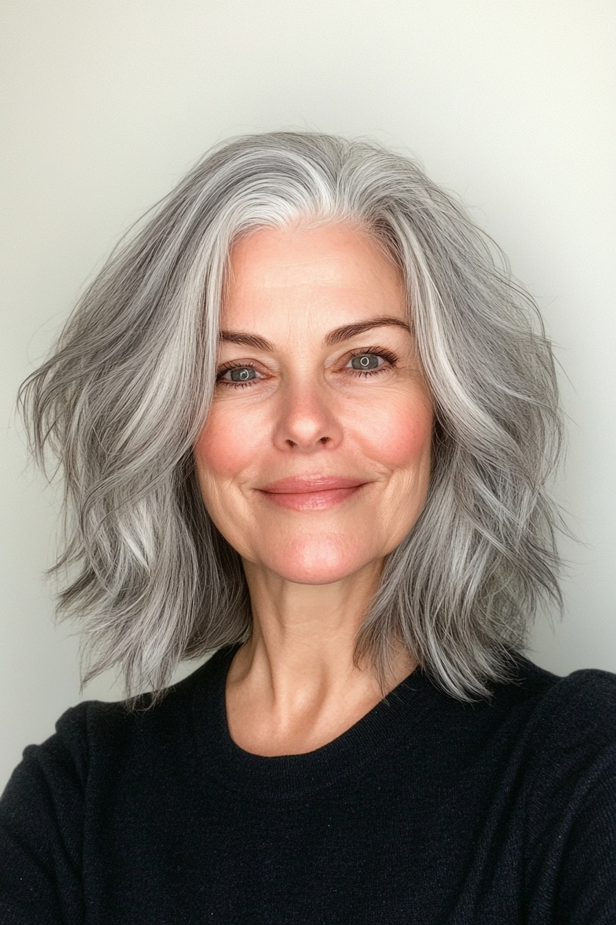 22. Chin-Length Shag with Cool-Toned Grey (Best Haircuts For Older Women) - Best Haircuts For Older Women
