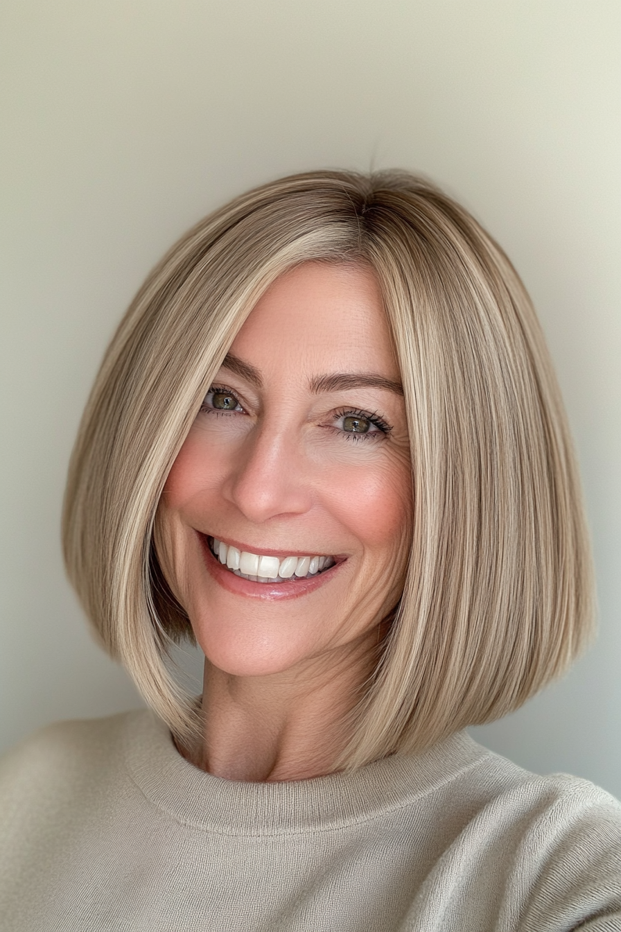23. Rounded Bob with Warm Honey Blonde (Best Haircuts For Older Women) - Best Haircuts For Older Women
