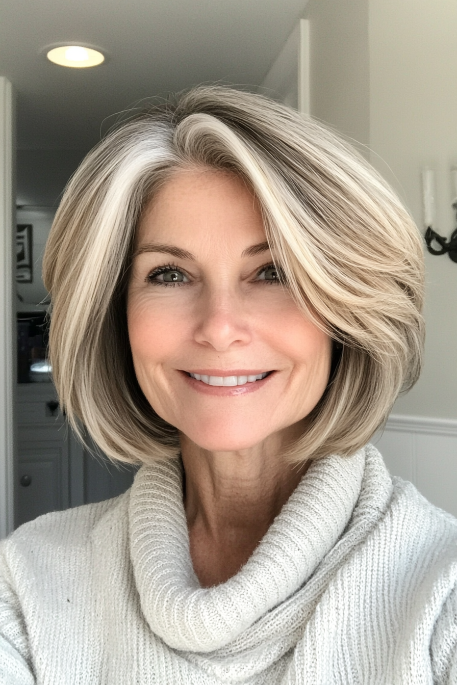 1. Layered Bob with Subtle Highlights (Shorter Haircuts For Older Women) - Shorter Haircuts For Older Women