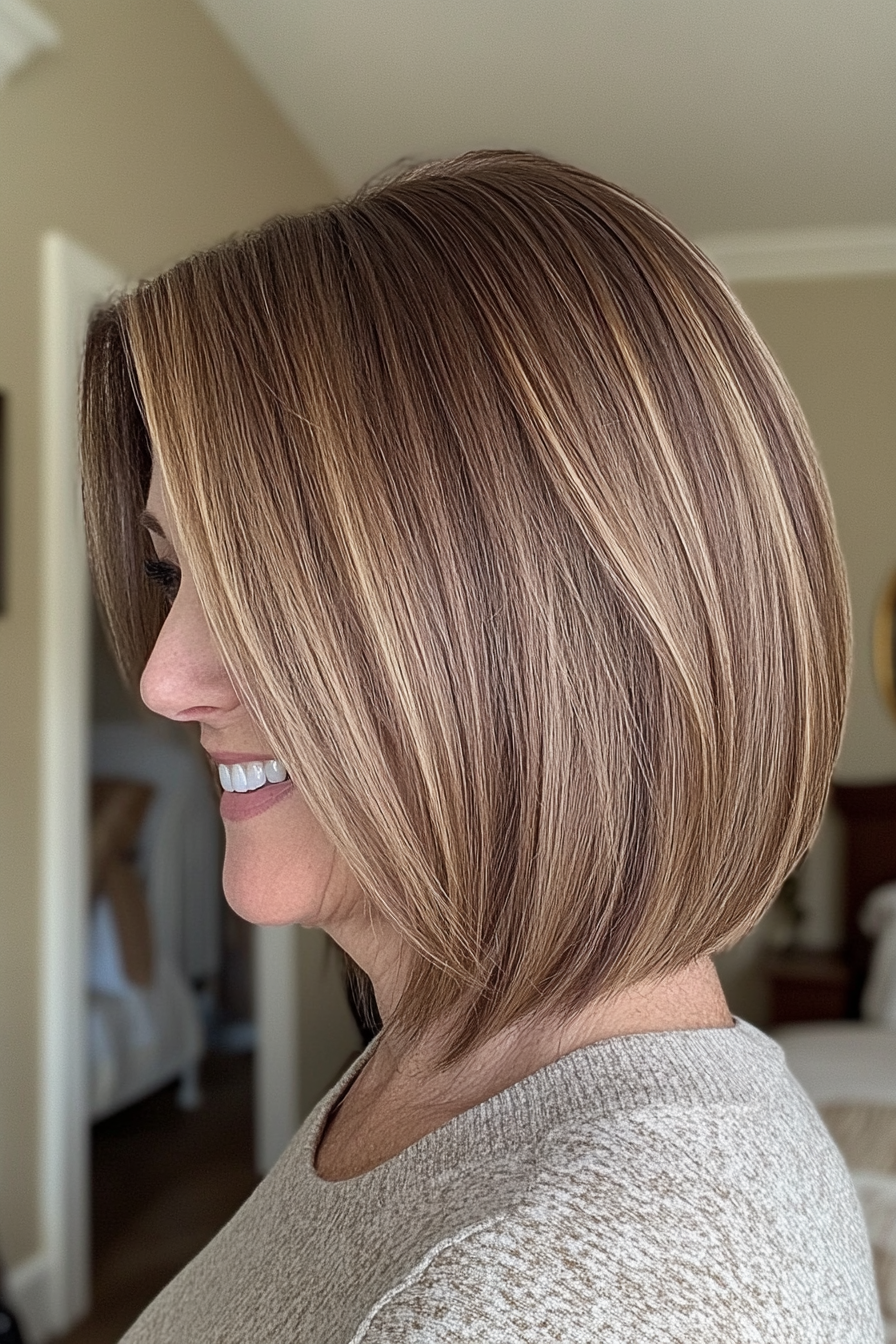 5. Inverted Bob with Subtle Highlights (Shorter Haircuts For Older Women) - Shorter Haircuts For Older Women