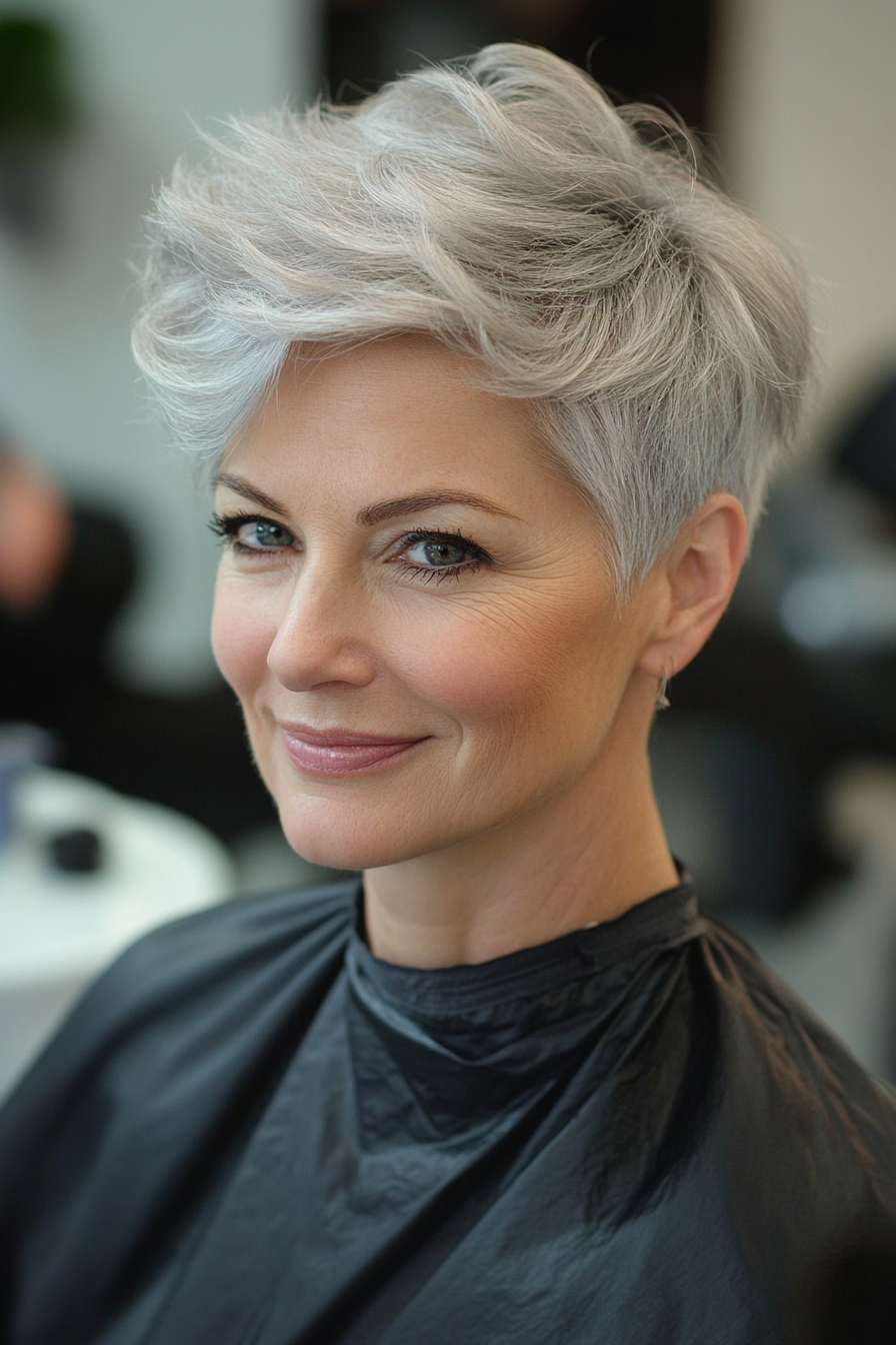 6. Layered Pixie with Silver Tones (Shorter Haircuts For Older Women) - Shorter Haircuts For Older Women
