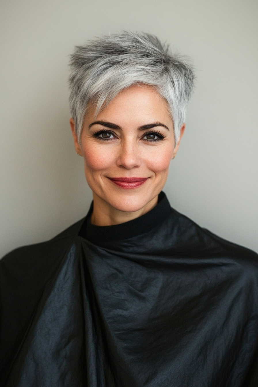 10. Undercut Pixie with Natural Grey (Shorter Haircuts For Older Women) - Shorter Haircuts For Older Women
