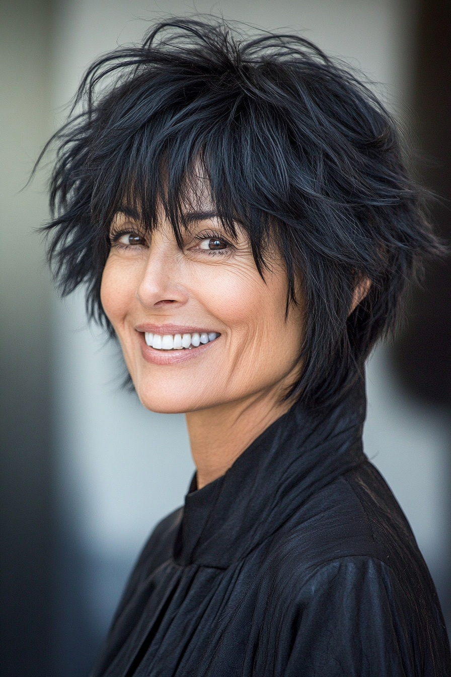 16. Textured Crop with Natural Black (Shorter Haircuts For Older Women) - Shorter Haircuts For Older Women