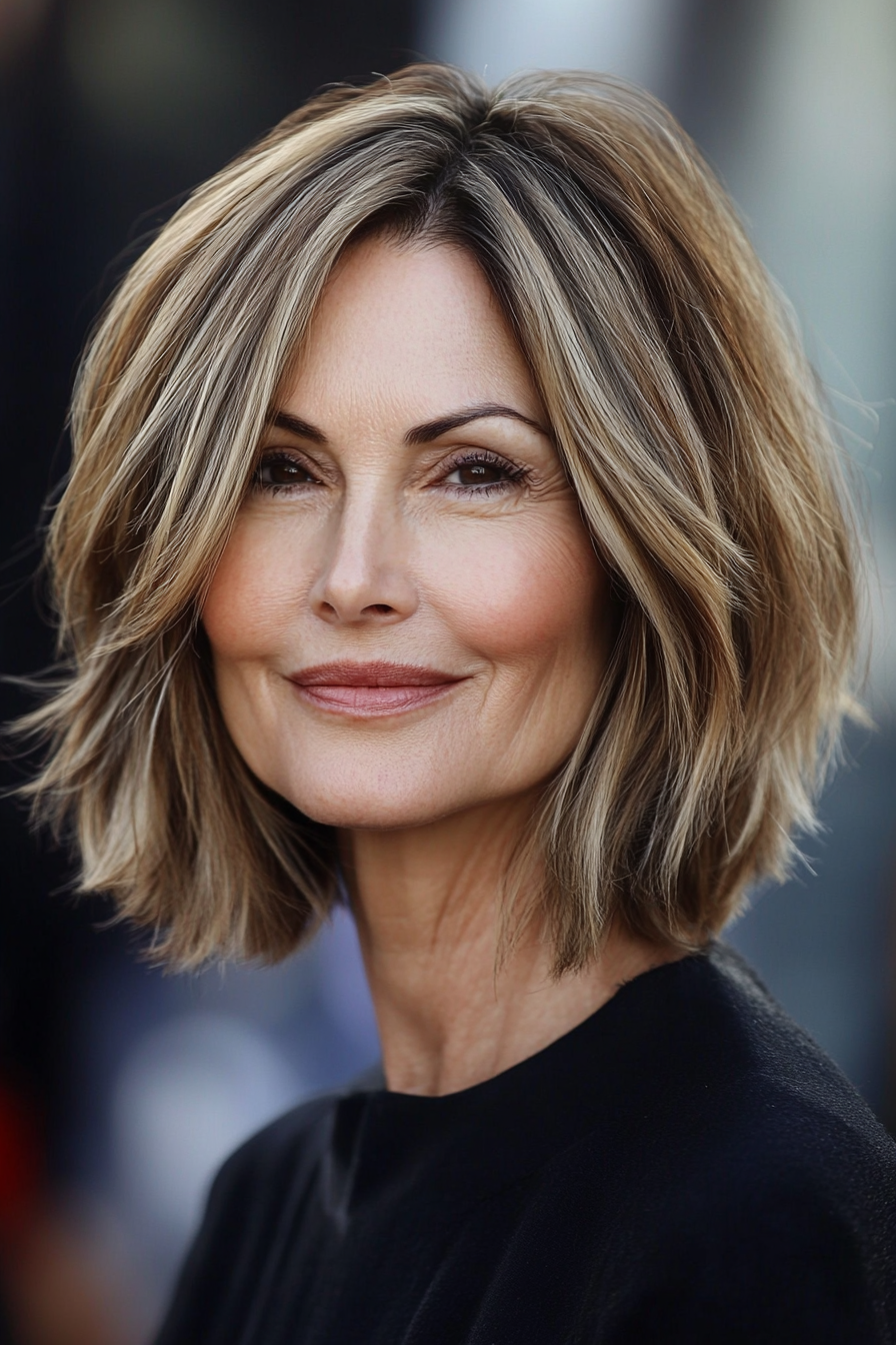 17. Layered Bob with Highlights and Lowlights (Shorter Haircuts For Older Women) - Shorter Haircuts For Older Women