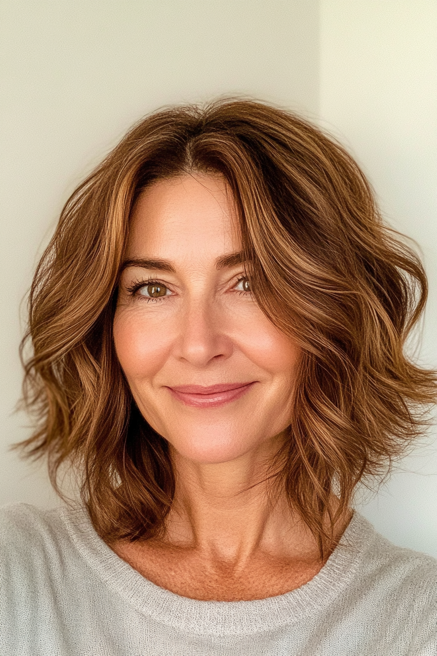 20. Shaggy Lob with Soft Waves (Shorter Haircuts For Older Women) - Shorter Haircuts For Older Women