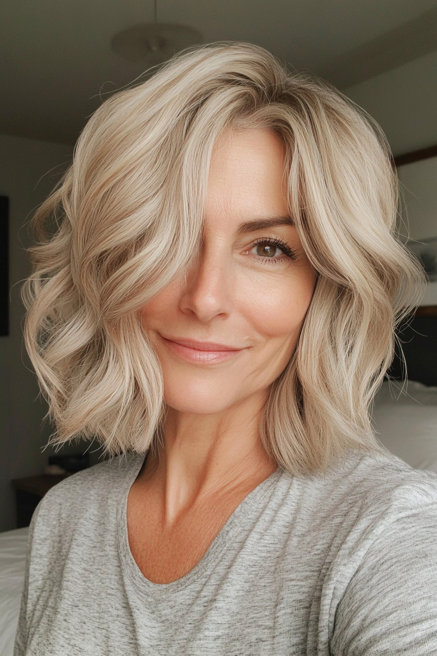 23. Wavy Bob with Blonde Highlights (Shorter Haircuts For Older Women) - Shorter Haircuts For Older Women