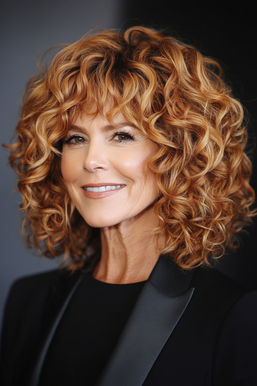 1. Curly Bob with Soft Caramel Highlights (Hairstyles For Older Women With Curly Hair) - Hairstyles For Older Women With Curly Hair