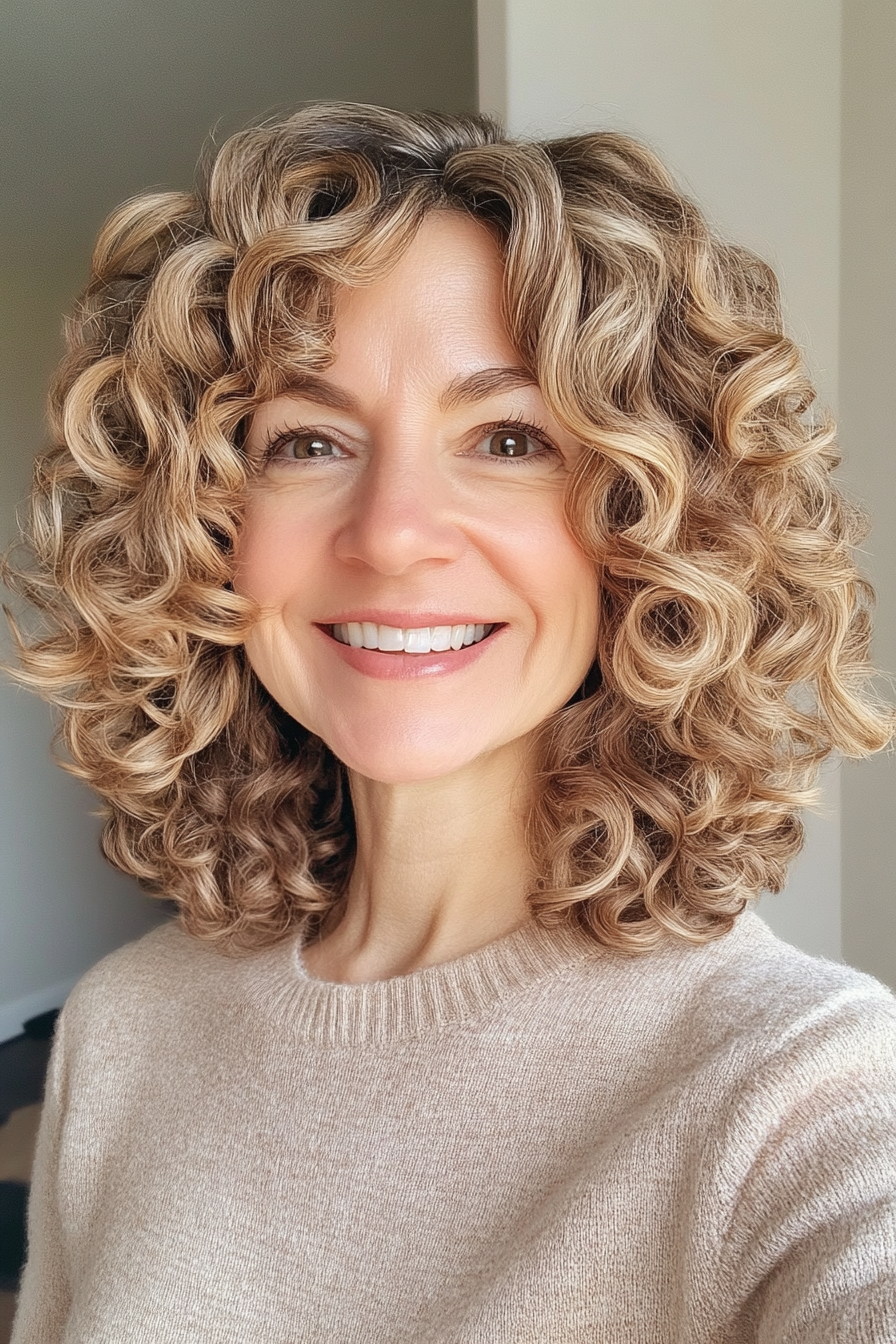 7. Curly Bob with Subtle Balayage (Hairstyles For Older Women With Curly Hair) - Hairstyles For Older Women With Curly Hair