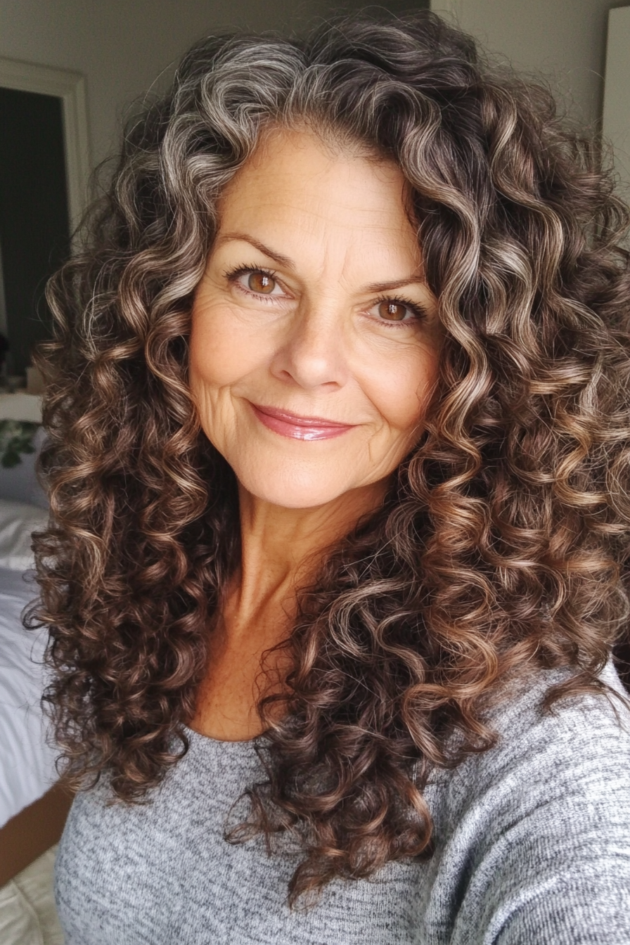 8. Medium Curly Layers with Soft Brown Shades (Hairstyles For Older Women With Curly Hair) - Hairstyles For Older Women With Curly Hair