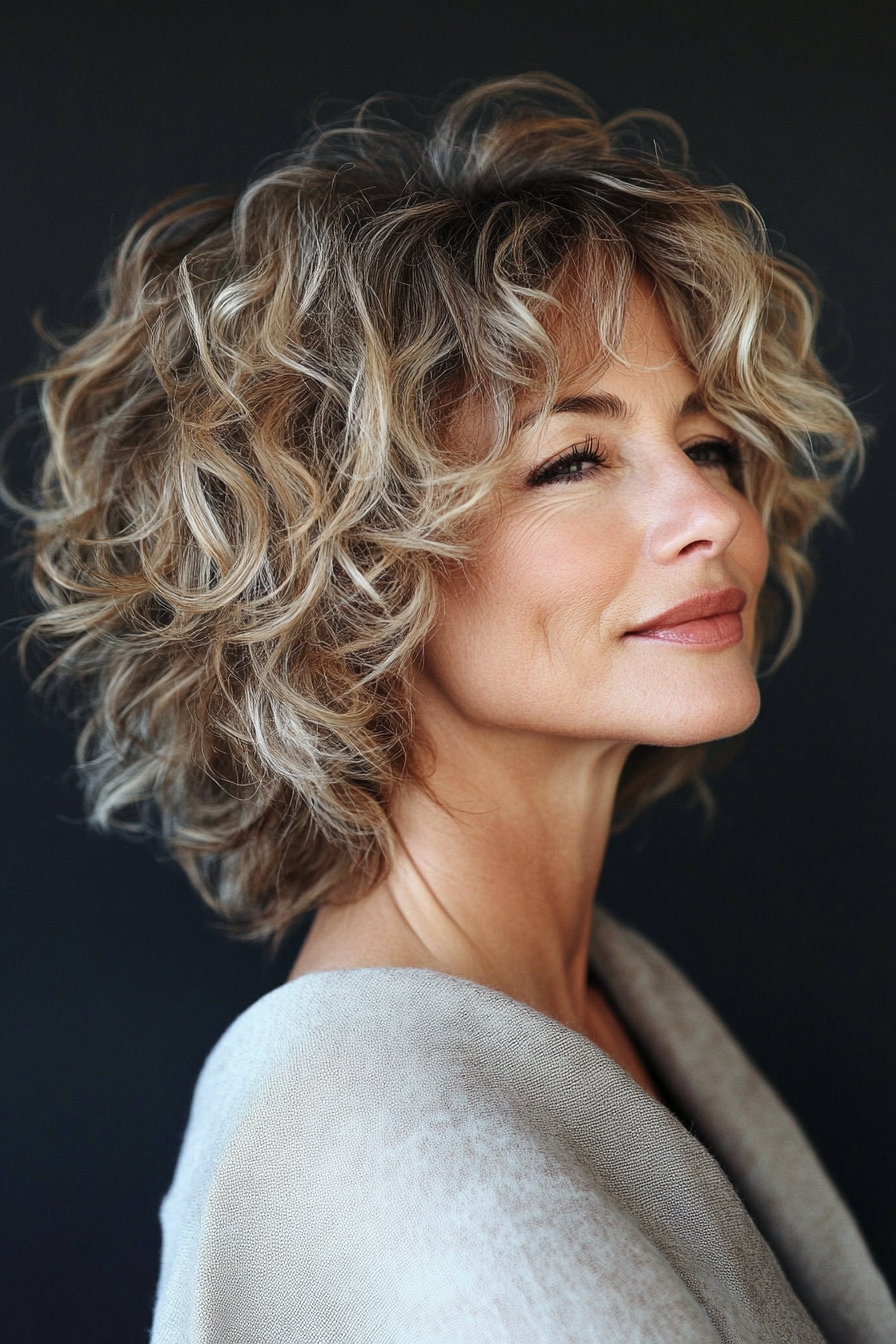 12. Curly Shag with Platinum Blonde Ends (Hairstyles For Older Women With Curly Hair) - Hairstyles For Older Women With Curly Hair