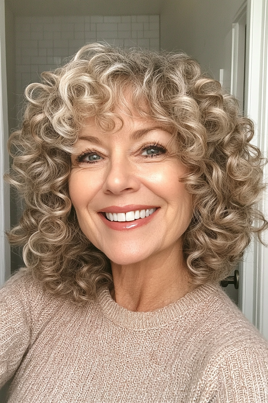 13. Tight Curly Bob with Soft Blonde Tint (Hairstyles For Older Women With Curly Hair) - Hairstyles For Older Women With Curly Hair
