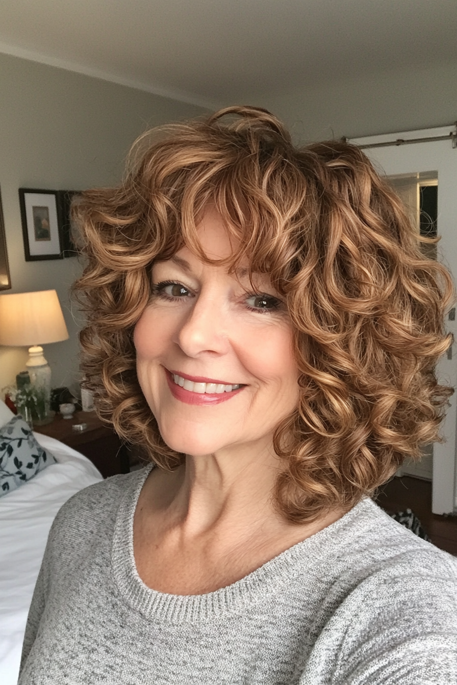 15. Bouncy Curly Bob with Medium Brown Color (Hairstyles For Older Women With Curly Hair) - Hairstyles For Older Women With Curly Hair