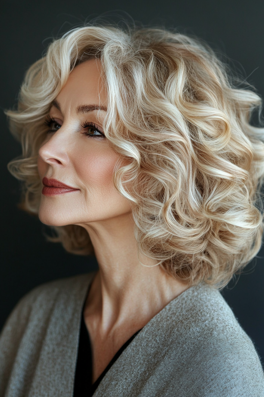 18. Shoulder-Length Curly Waves with Medium Blonde Shades (Hairstyles For Older Women With Curly Hair) - Hairstyles For Older Women With Curly Hair