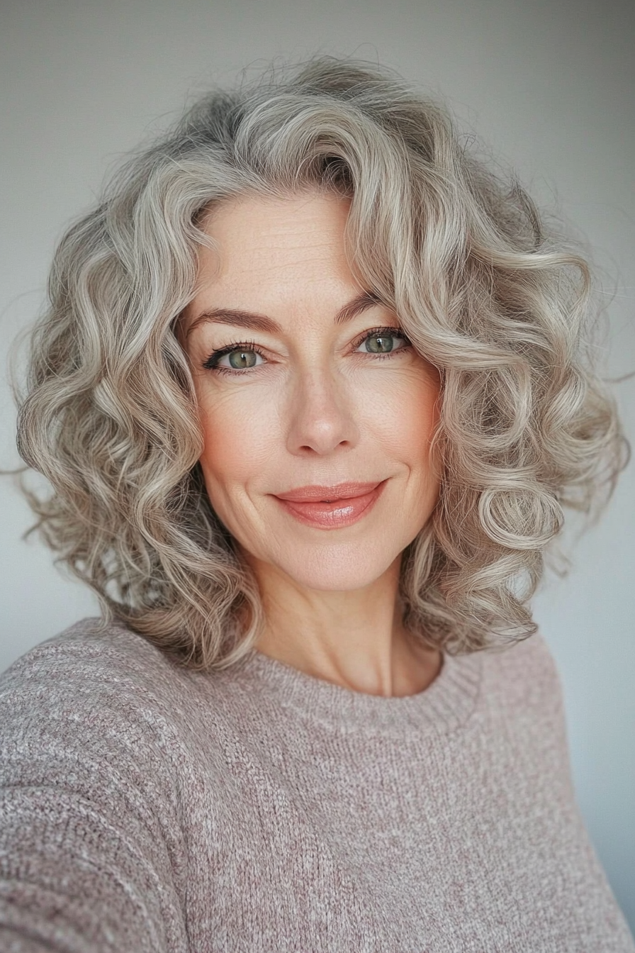 23. Curly Bob with Champagne Blonde (Hairstyles For Older Women With Curly Hair) - Hairstyles For Older Women With Curly Hair