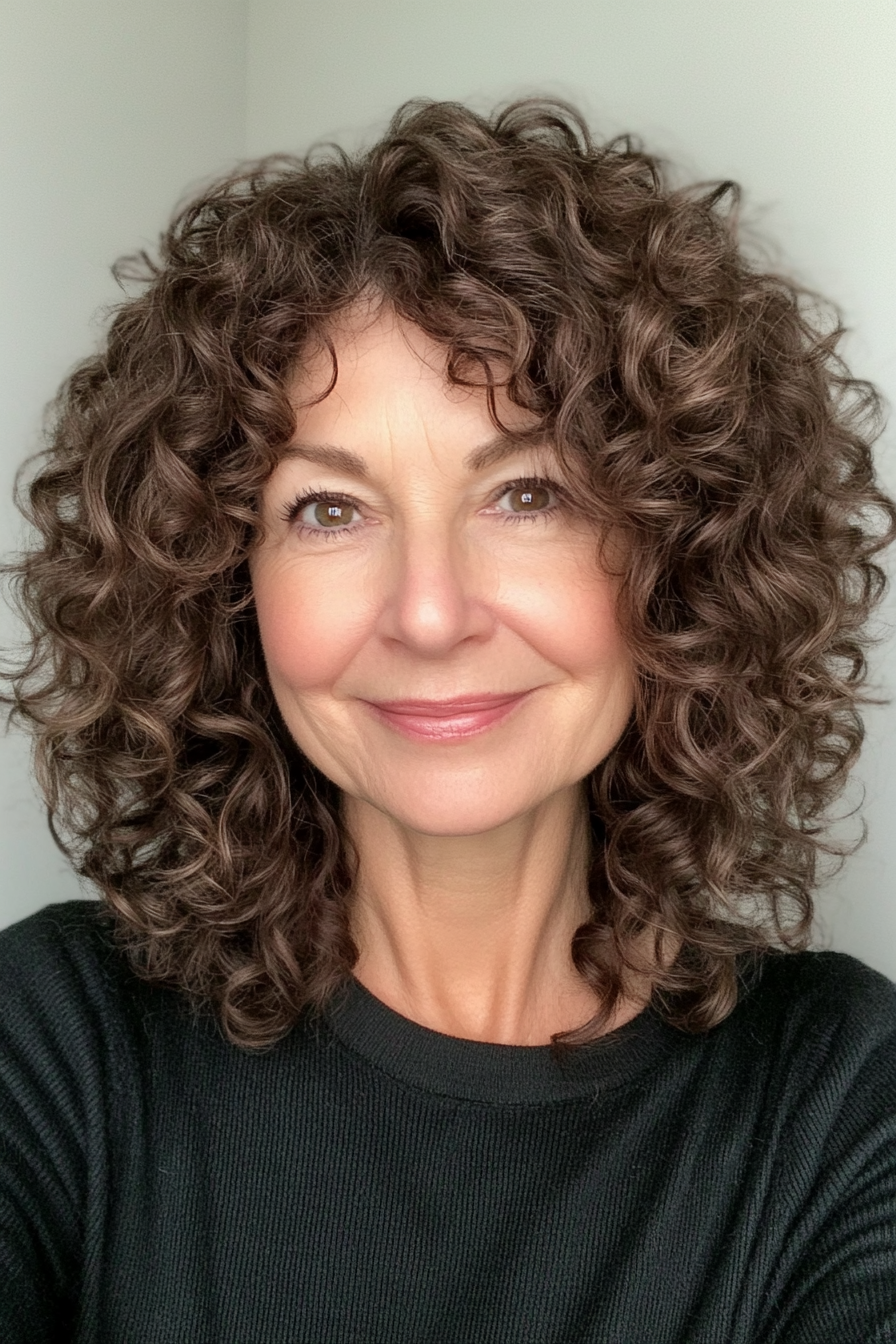 24. Defined Curly Cut with Deep Brown Shades (Hairstyles For Older Women With Curly Hair) - Hairstyles For Older Women With Curly Hair