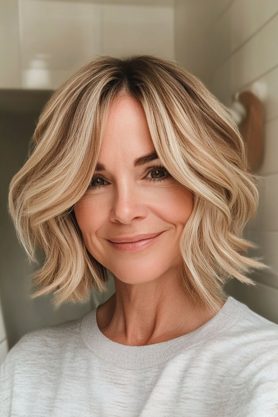 1. Soft Layered Bob with Subtle Highlights (Mid Length Haircuts For Women Over 40) - Mid Length Haircuts For Women Over 40