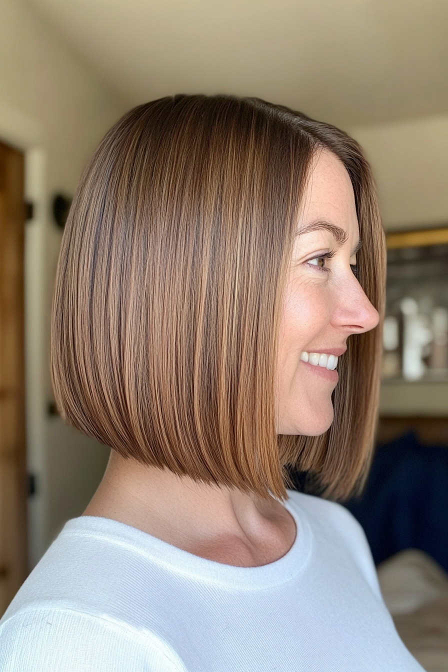 4. Classic Blunt Bob with Caramel Ombre (Mid Length Haircuts For Women Over 40) - Mid Length Haircuts For Women Over 40