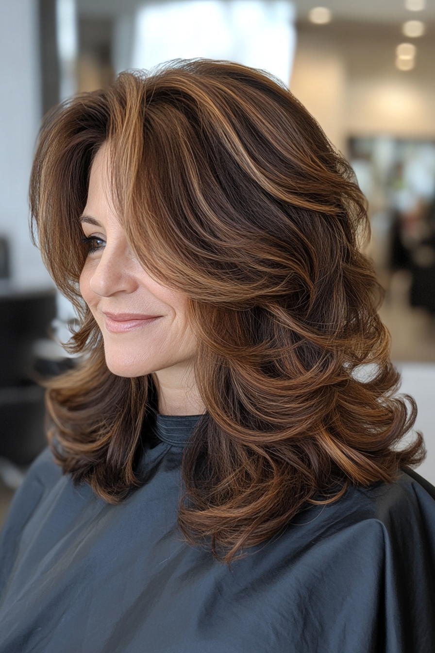 7. Bouncy Curls with Chestnut Brown (Mid Length Haircuts For Women Over 40) - Mid Length Haircuts For Women Over 40