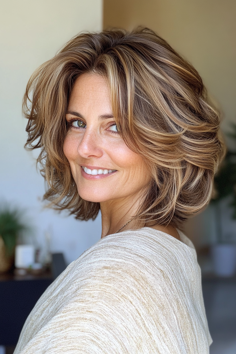 17. Curled Bob with Sandy Brown (Mid Length Haircuts For Women Over 40) - Mid Length Haircuts For Women Over 40