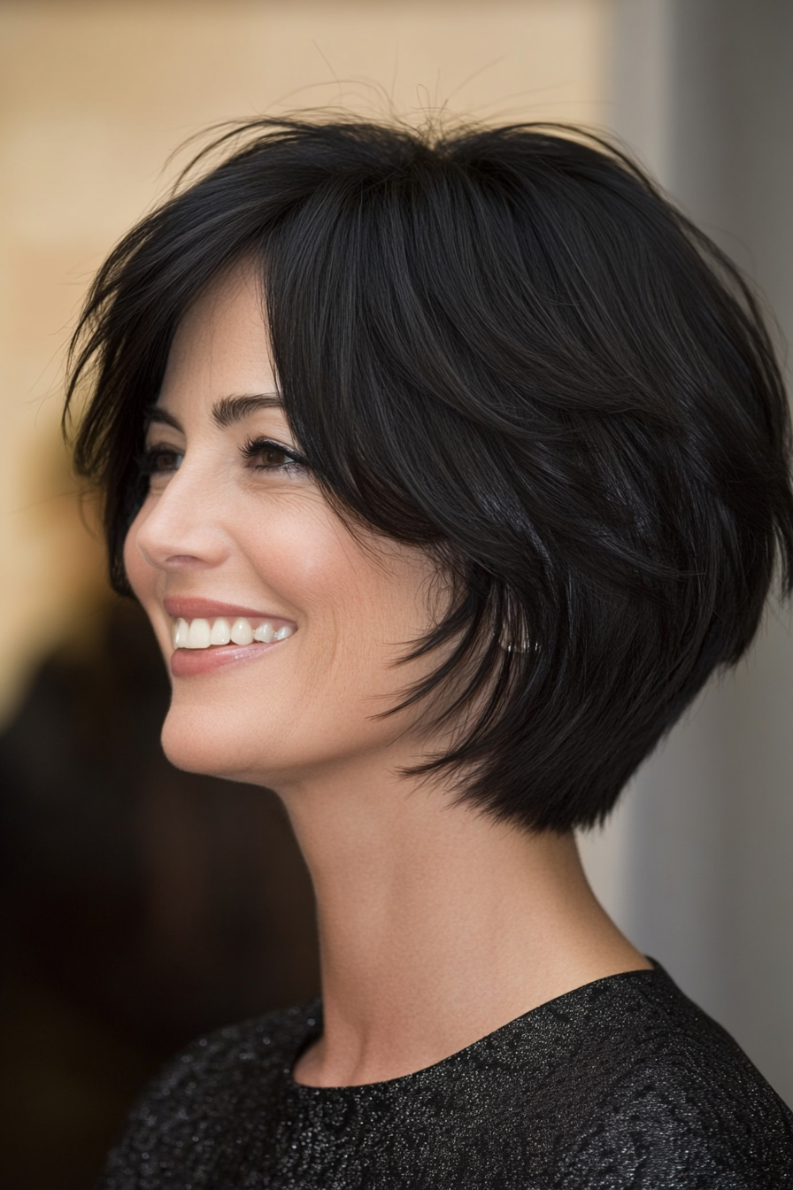 19. Soft Layered Bob with Natural Black (Mid Length Haircuts For Women Over 40) - Mid Length Haircuts For Women Over 40