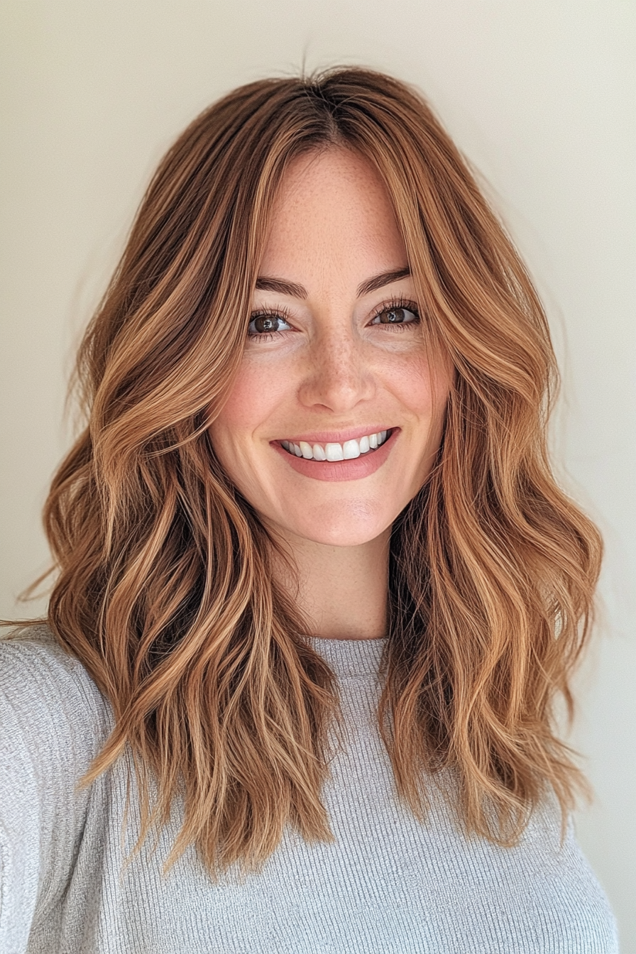 20. Beachy Waves with Light Chestnut (Mid Length Haircuts For Women Over 40) - Mid Length Haircuts For Women Over 40