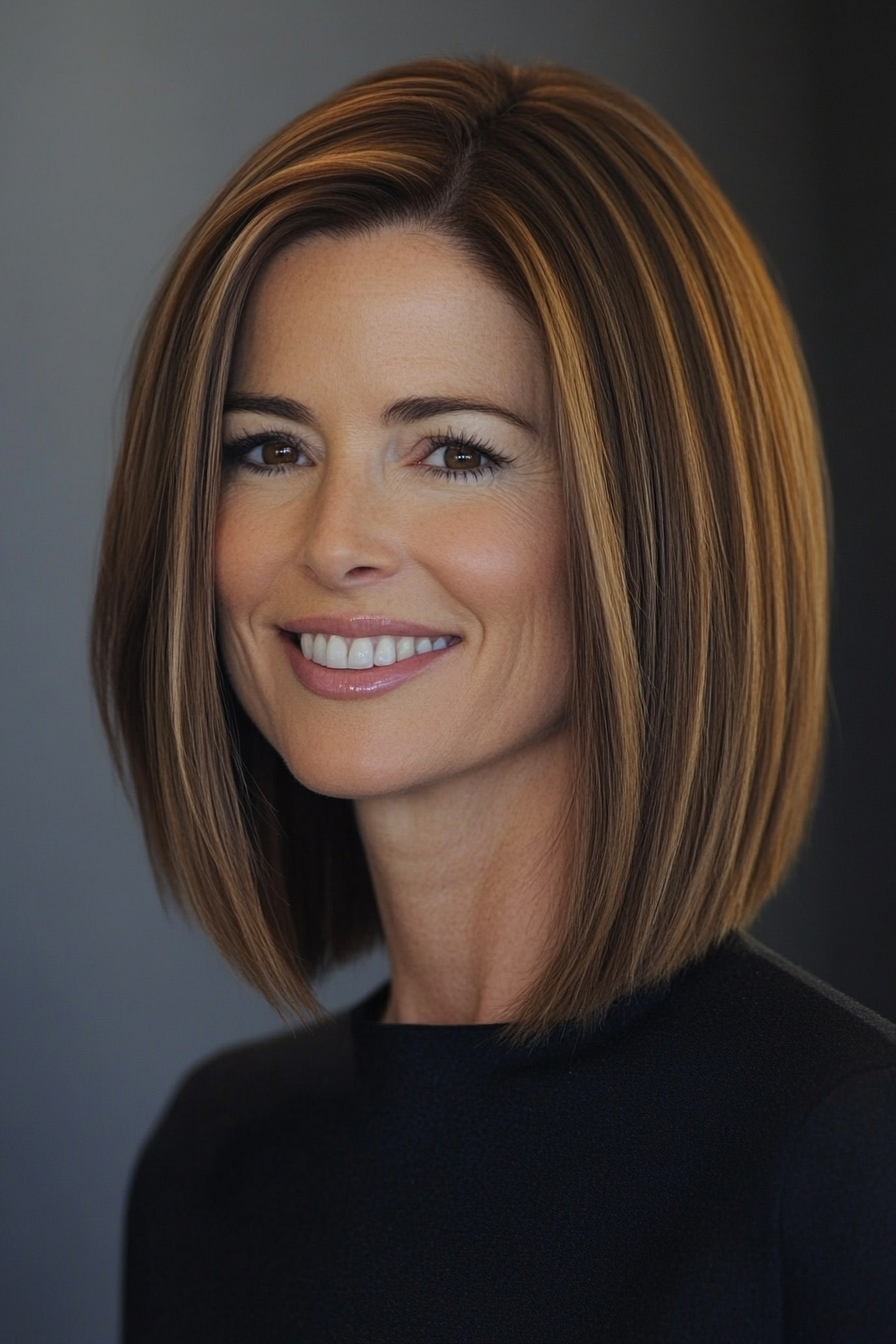 21. Sleek Medium Cut with Medium Brown (Mid Length Haircuts For Women Over 40) - Mid Length Haircuts For Women Over 40