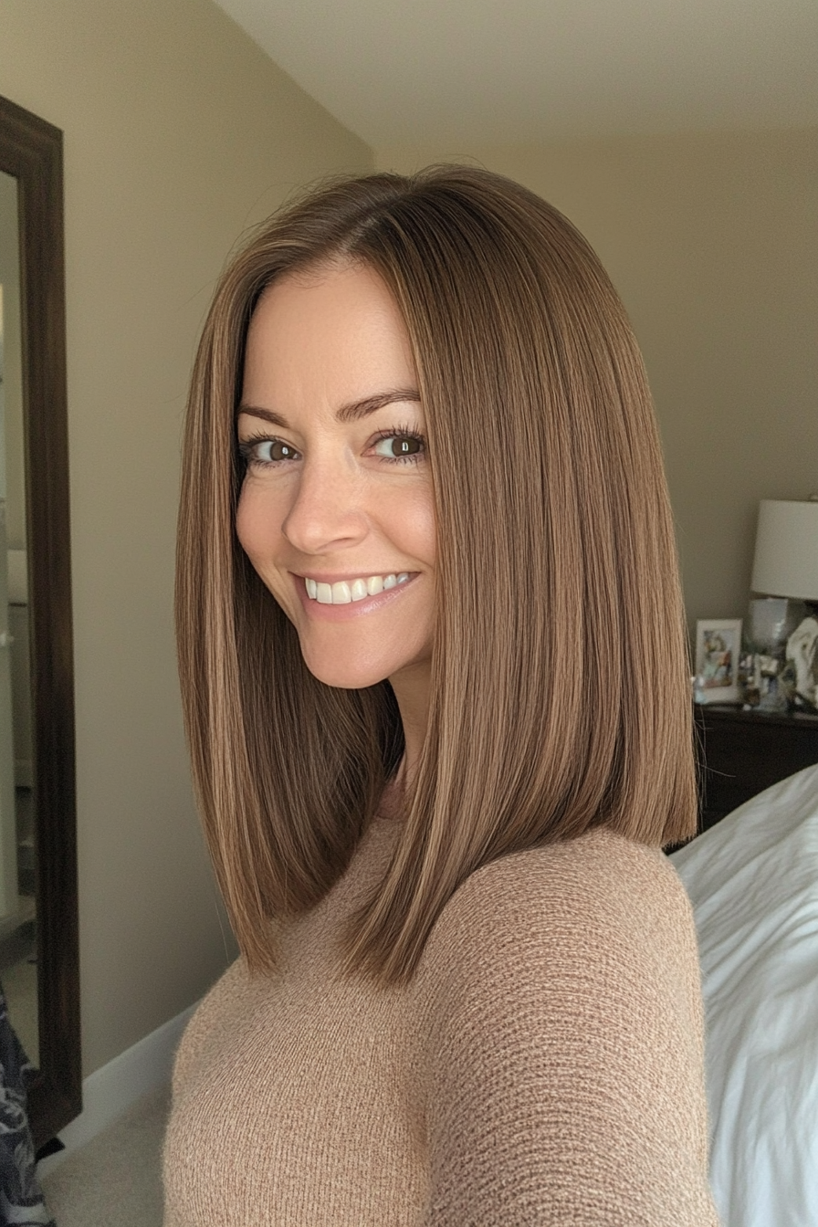 24. Straight Cut with Soft Ash Brown (Mid Length Haircuts For Women Over 40) - Mid Length Haircuts For Women Over 40
