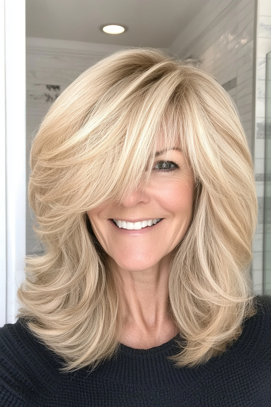 2. Blonde Shag with Side Bangs (Shag Hairstyles For Older Women) - Shag Hairstyles For Older Women