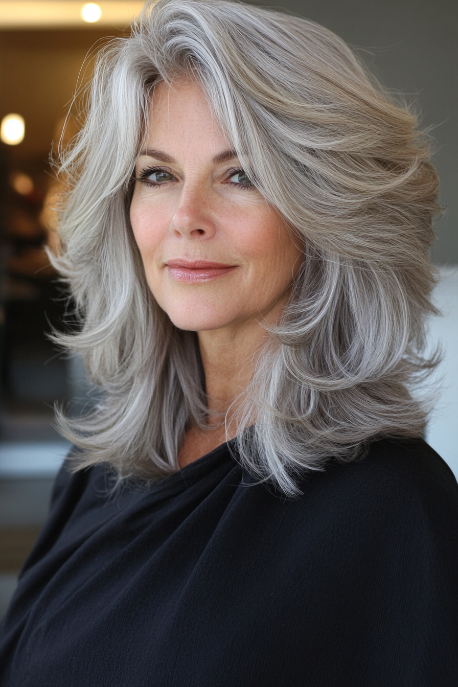 3. Medium-Length Grey Shag (Shag Hairstyles For Older Women) - Shag Hairstyles For Older Women