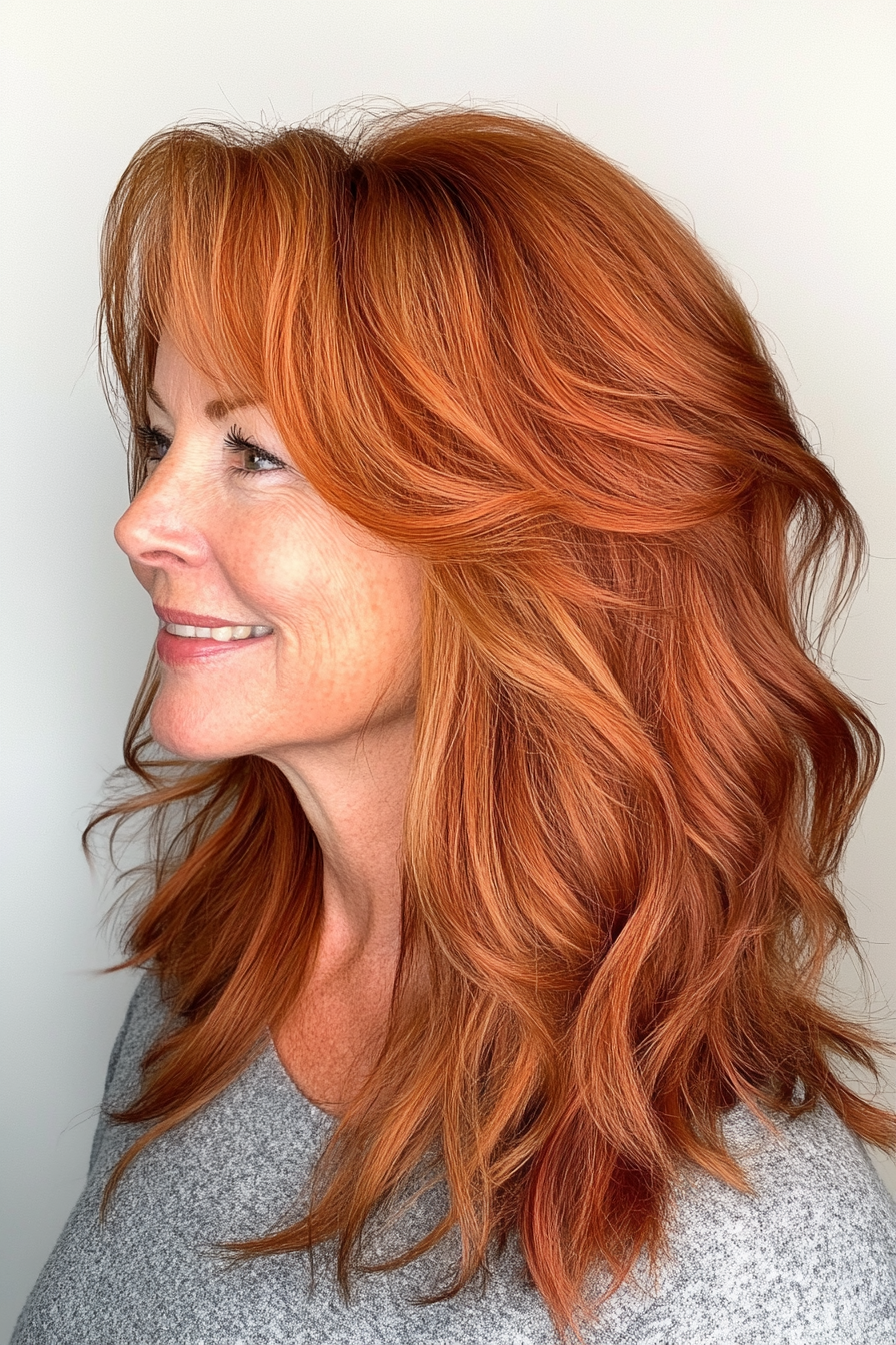 4. Red Shag with Tousled Ends (Shag Hairstyles For Older Women) - Shag Hairstyles For Older Women