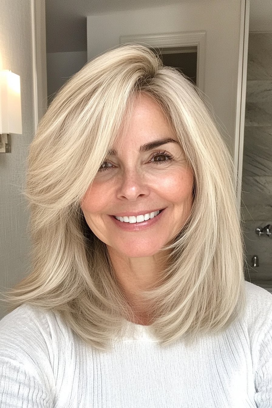 7. Light Blonde Shag with Layers (Shag Hairstyles For Older Women) - Shag Hairstyles For Older Women