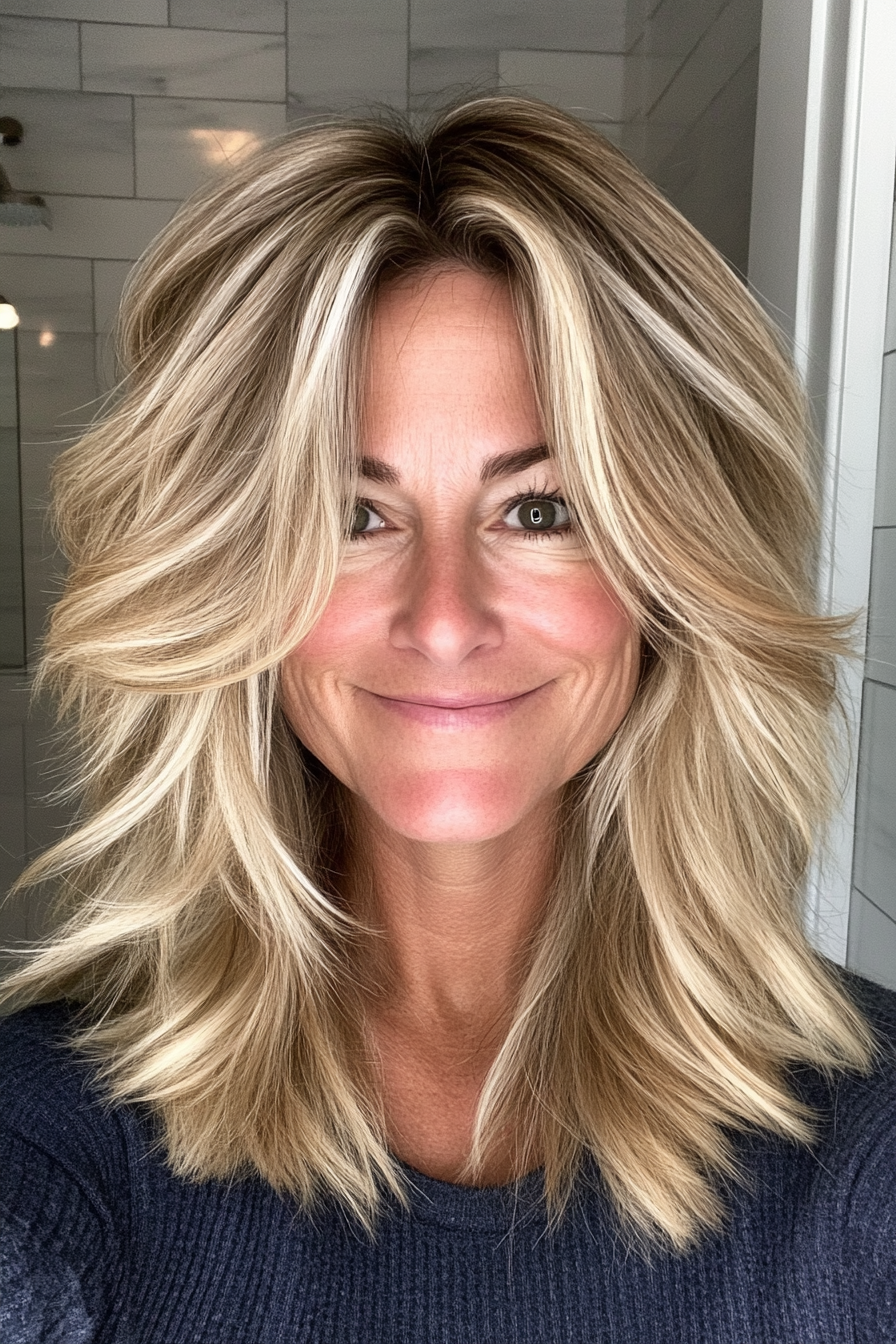 9. Golden Blonde Shag with Highlights (Shag Hairstyles For Older Women) - Shag Hairstyles For Older Women