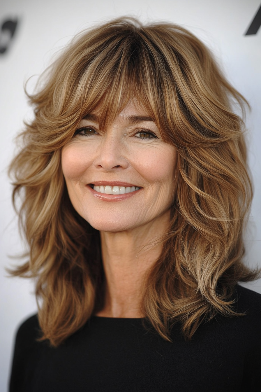 16. Light Brown Shag with Face-Framing Layers (Shag Hairstyles For Older Women) - Shag Hairstyles For Older Women