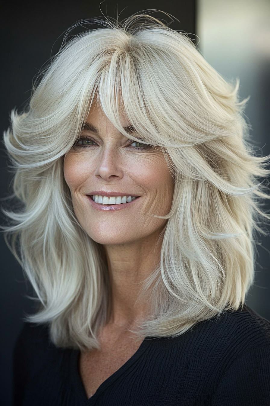 18. Platinum Blonde Shag with Volume (Shag Hairstyles For Older Women) - Shag Hairstyles For Older Women