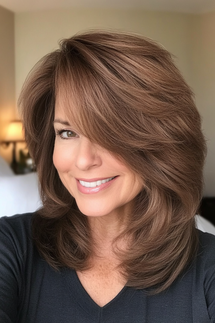 19. Soft Brown Shag with Wispy Ends (Shag Hairstyles For Older Women) - Shag Hairstyles For Older Women