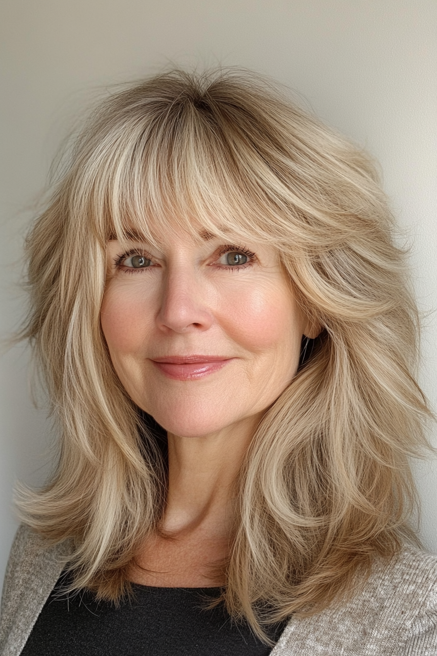 25. Honey Blonde Shag with Layered Fringes (Shag Hairstyles For Older Women) - Shag Hairstyles For Older Women