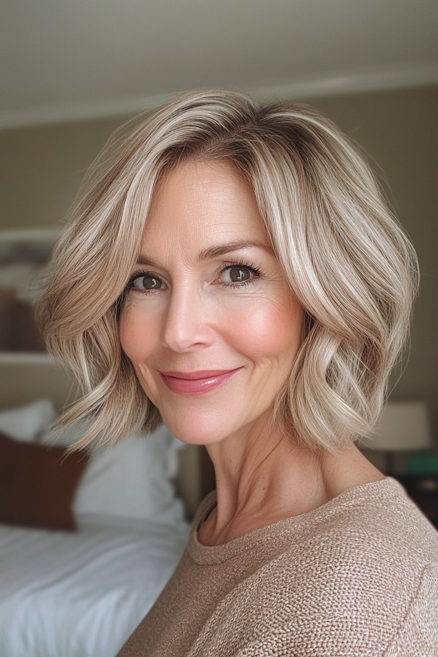 2. Layered Bob with Soft Waves (Short Bob Hairstyles For Women Over 60) - Short Bob Hairstyles For Women Over 60