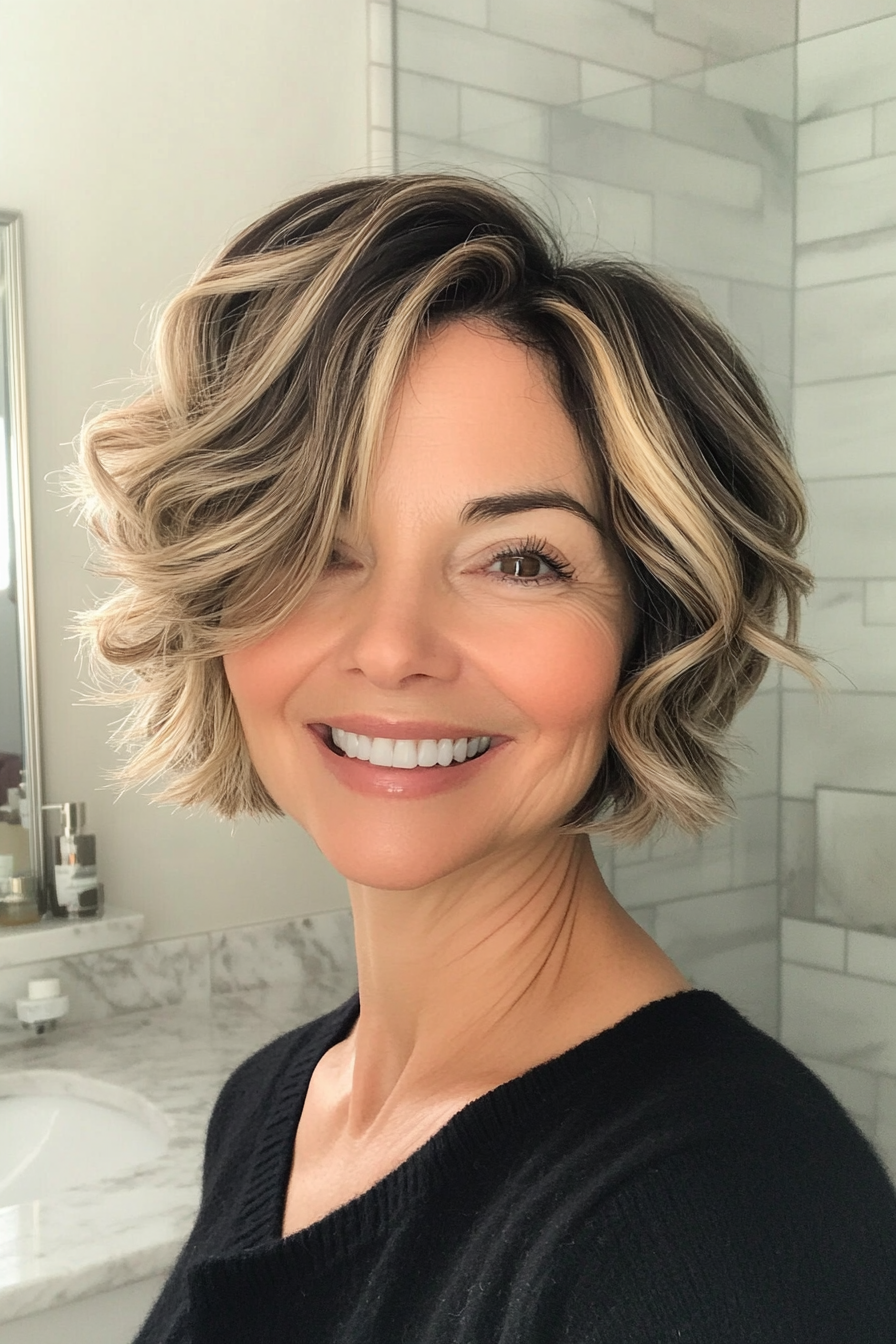 4. Side-Swept Bob with Soft Curls (Short Bob Hairstyles For Women Over 60) - Short Bob Hairstyles For Women Over 60