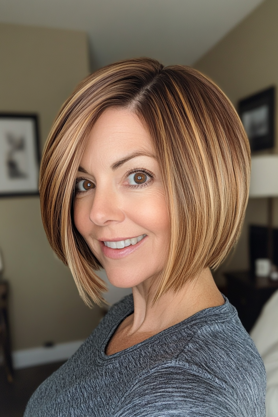 6. Asymmetrical Bob with Soft Highlights (Short Bob Hairstyles For Women Over 60) - Short Bob Hairstyles For Women Over 60