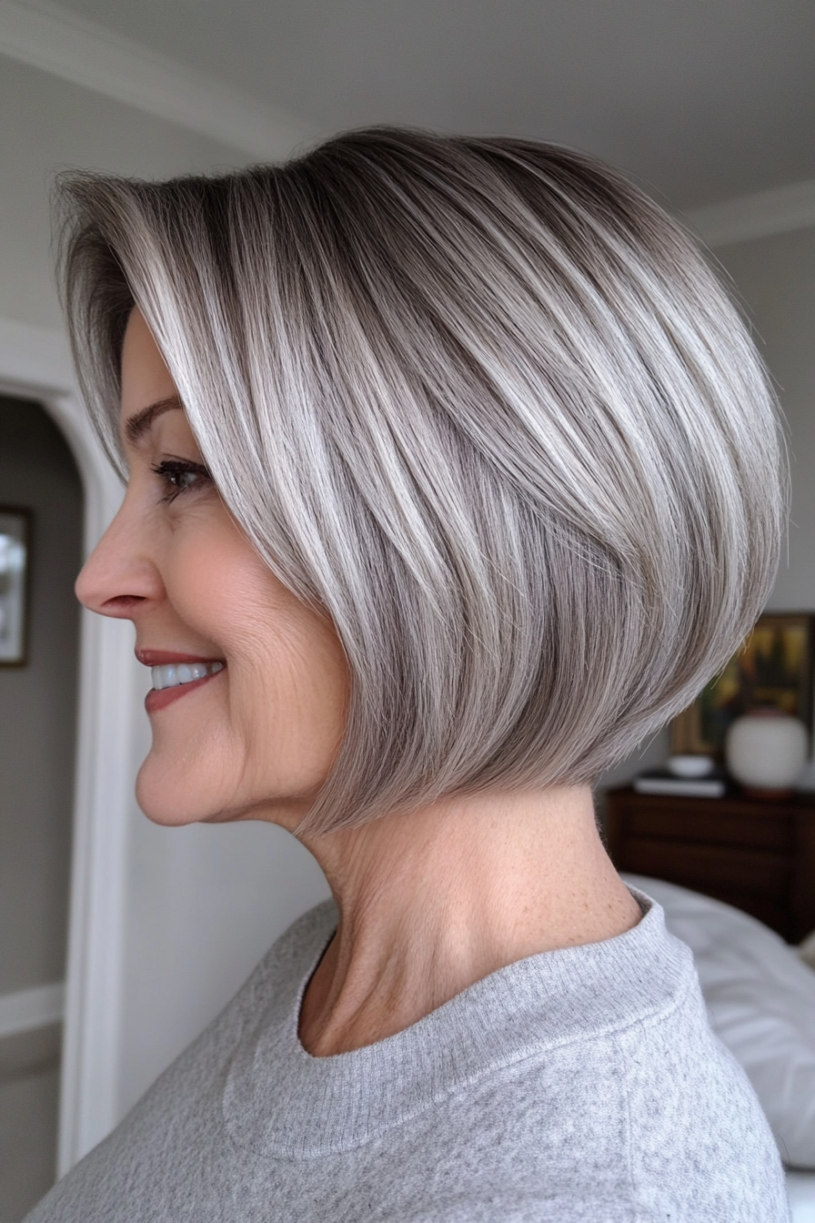8. Graduated Bob with Natural Silver (Short Bob Hairstyles For Women Over 60) - Short Bob Hairstyles For Women Over 60