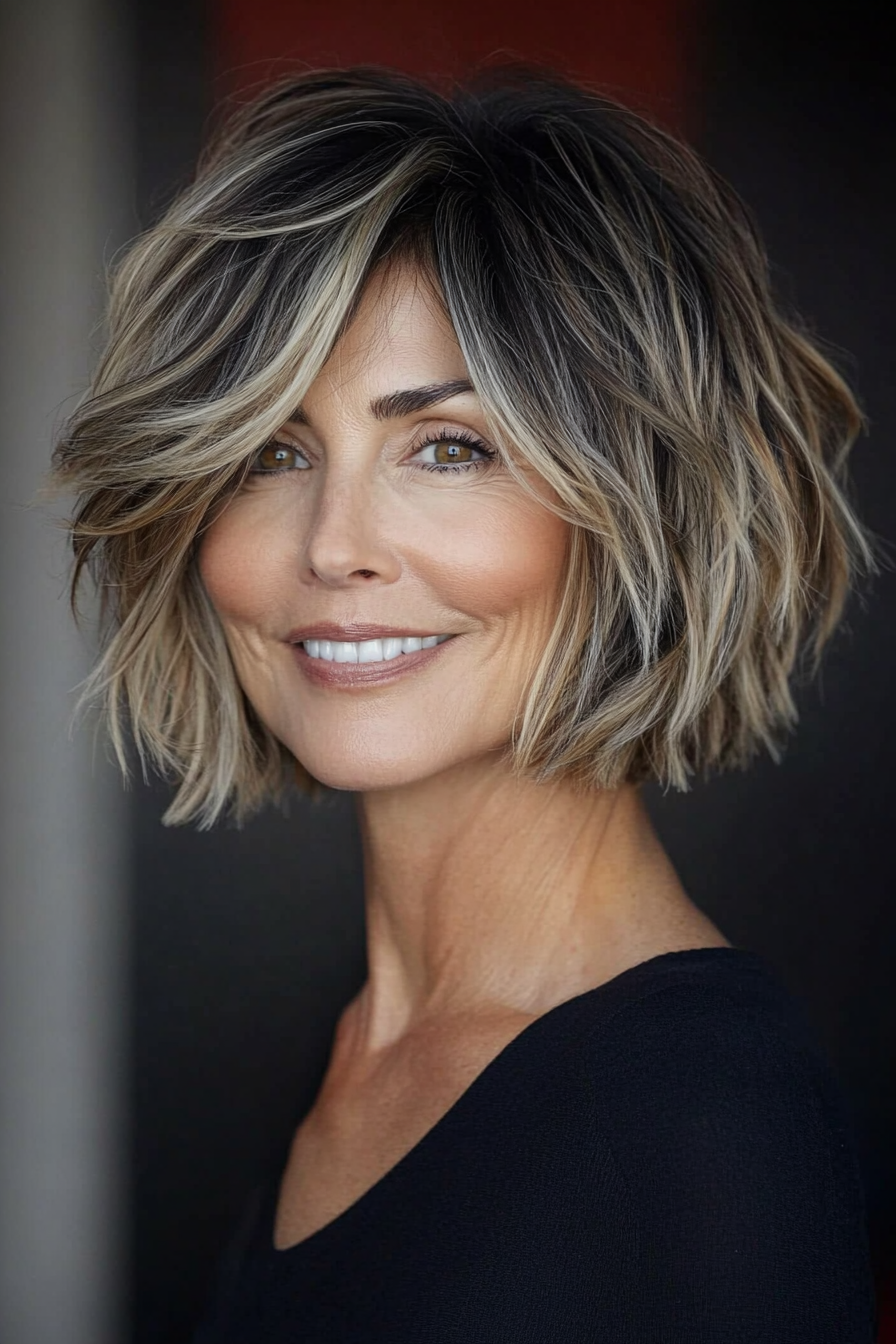 12. Messy Bob with Subtle Highlights (Short Bob Hairstyles For Women Over 60) - Short Bob Hairstyles For Women Over 60