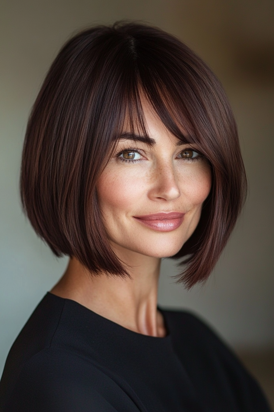 13. Straight Bob with Soft Fringe (Short Bob Hairstyles For Women Over 60) - Short Bob Hairstyles For Women Over 60