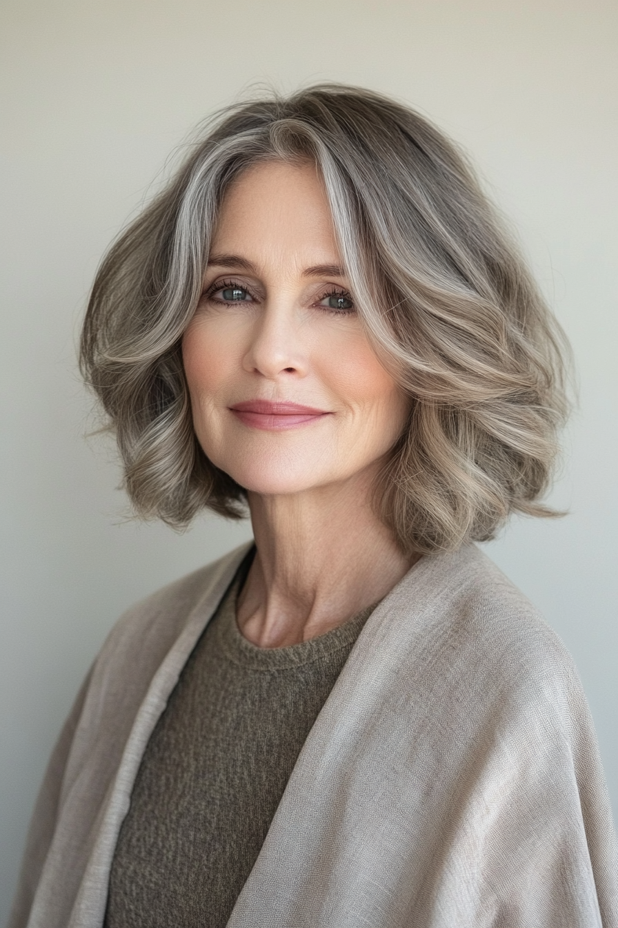 14. Bob with Layered Waves and Highlights (Short Bob Hairstyles For Women Over 60) - Short Bob Hairstyles For Women Over 60