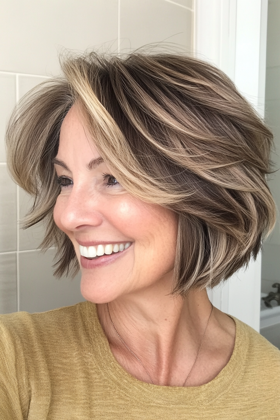 15. Choppy Bob with Feathered Layers (Short Bob Hairstyles For Women Over 60) - Short Bob Hairstyles For Women Over 60